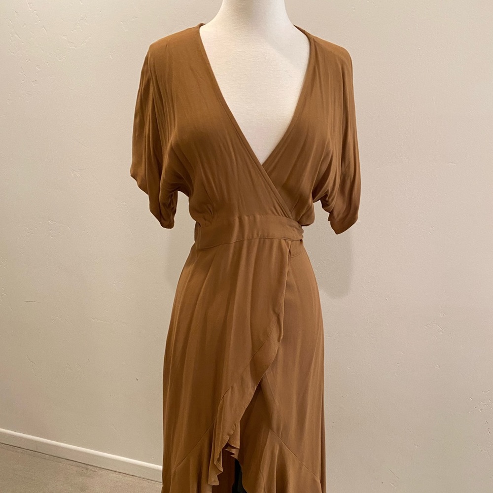 Stylish Wrap High- Low Maxi Dress in Mustard